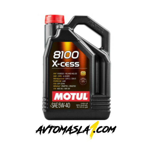 MOTUL 8100 X-CESS 5W40 5л
100% синтетично масло за модерни бензинови и дизелови двигатели&nbsp;
включително с директно впръскване. Забележителна икономия на гориво в&nbsp;
резултат на характеристиките на ниския вискозитет. Удължен интервал на смяна&nbsp;
и отлична защита на двигателя.